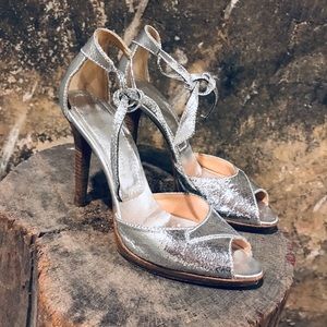 Casadei silver peep toe heels metallic sandals